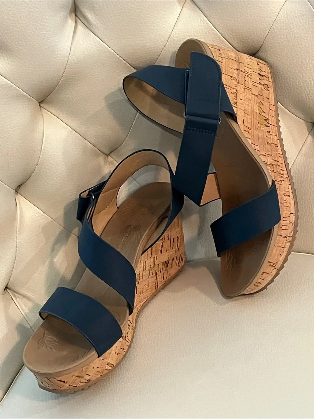 CL by Laundry Navy Cork Wedge Sandals